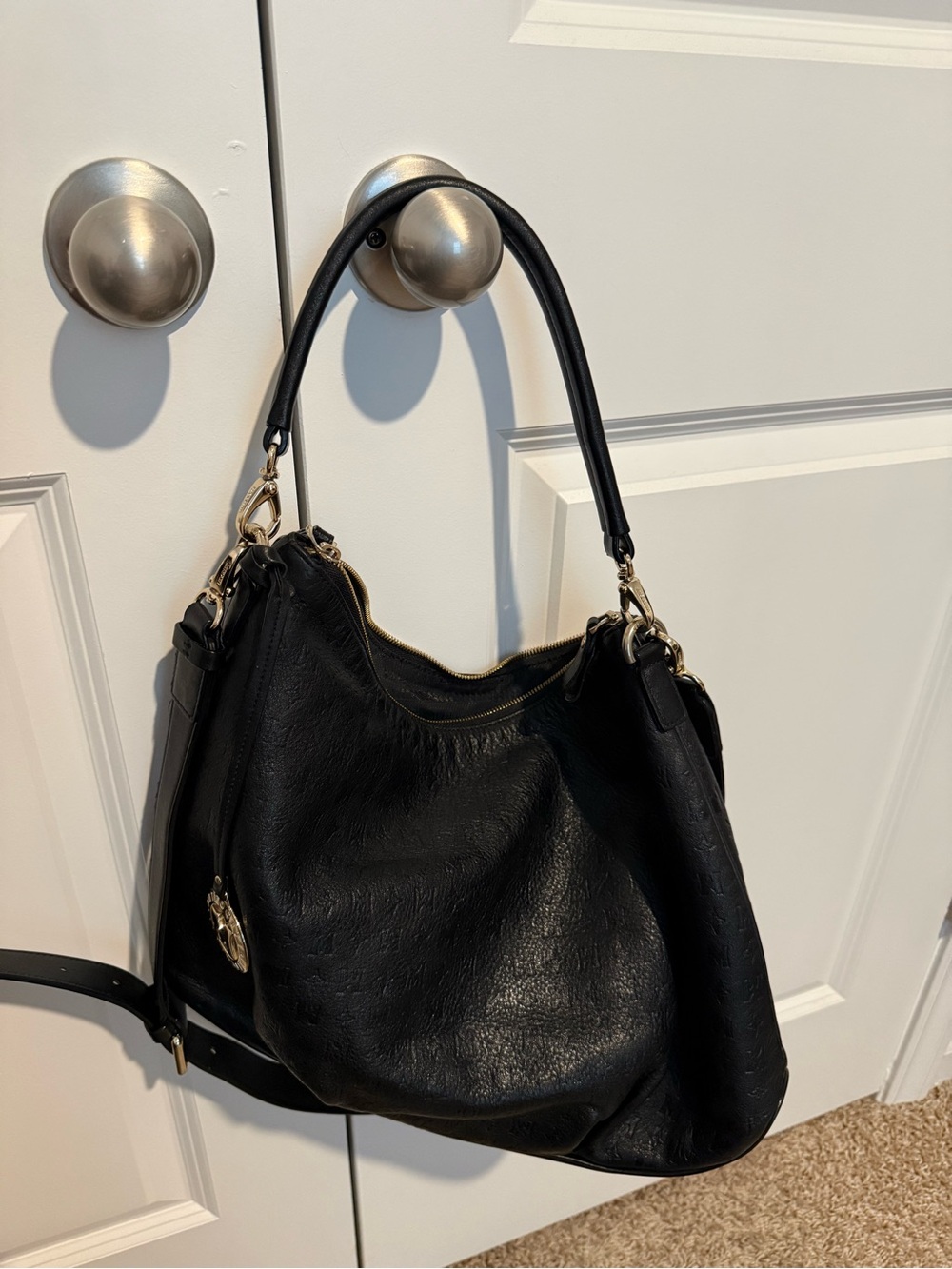 Metro City Embossed Black Leather Hobo Shoulder Bag